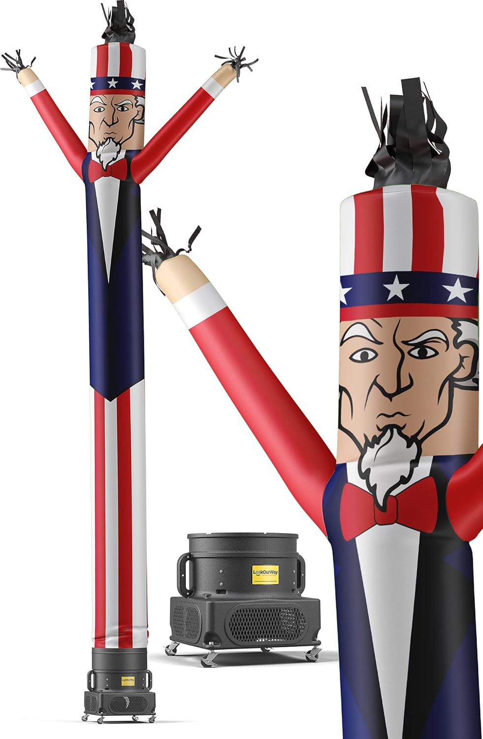 LookOurWay Uncle Sam 20-Feet Tall Air Dancers Inflatable Tube Man American Themed Complete Set with 1 HP Sky Dancer Blower