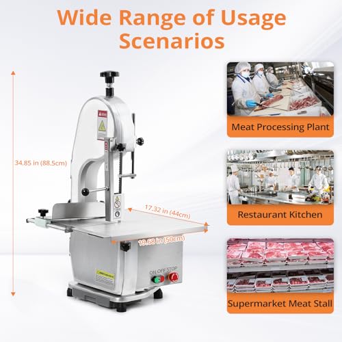 Electric Bone Saw Machine, 750W Meat Saw for Butchering, 0.39～6.7 Inches Cutting Thickness with 6 Saw Blades