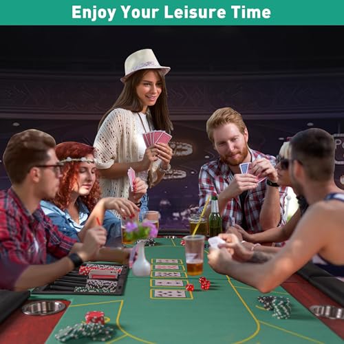 COLOR TREE Foldable Blackjack Poker Table, 84" Premium Texas Hold'em with Cup Holders, Padded Rails, Stylish Blue Design