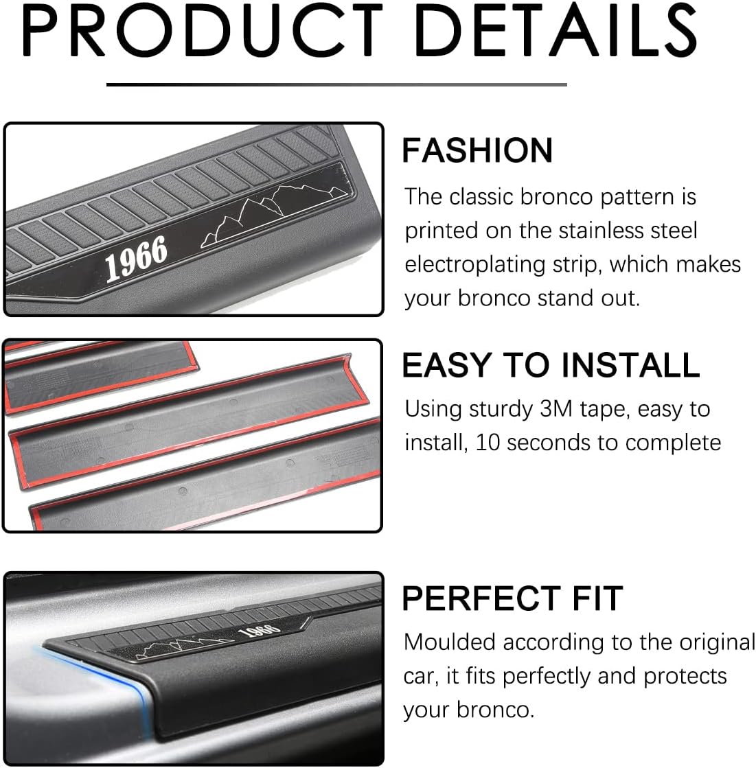 YIKUN Door Sill Guards Entry Sill Plate Protection for Ford Bronco 2021 2022 6th Accessories Parts Welcome Pedal Protector Cover 4Pcs/Set