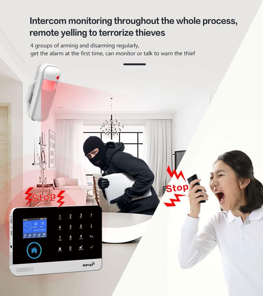 Wireless WiFi Smart Home Security DIY Alarm System DIY Home Wi-Fi Alarm Kit with Motion Detector,Notifications with app,Door/Window Sensor, Siren