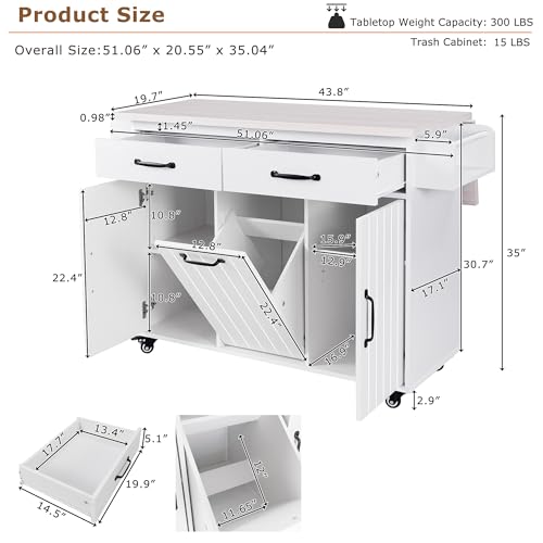 Kitchen Island Cart with Trash Can Storage