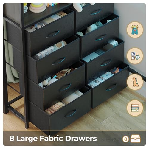 ADORNEVE Twin Size Loft Bed with Desk and 8 Storage Drawers, Metal Kids Loft Bed Twin with LED Lights & Charging Sation, Storage Shelves