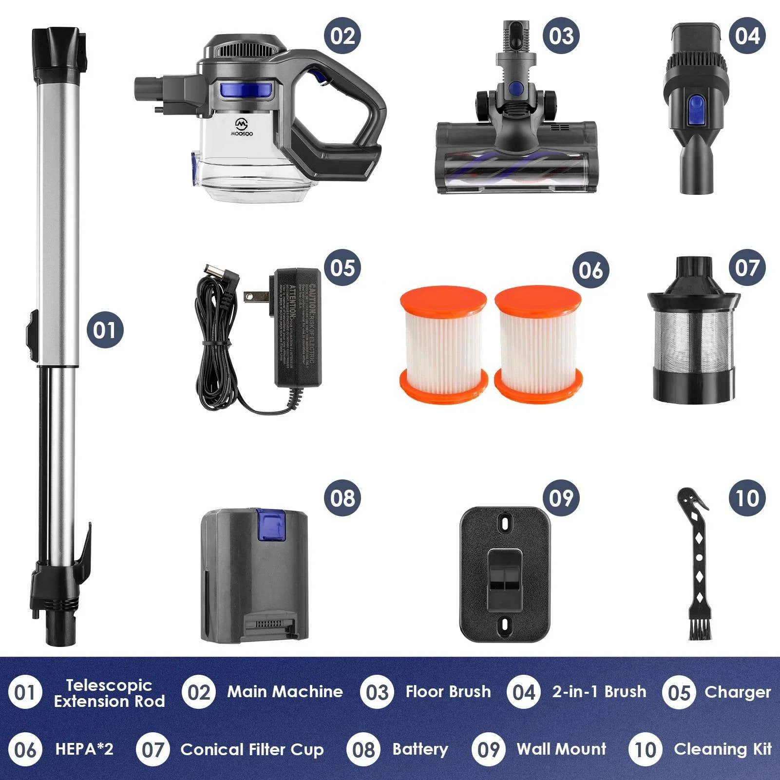 Moosoo Cordless Vacuum 4-in-1 Lightweight Stick Vacuum Cleaner, XL-618A