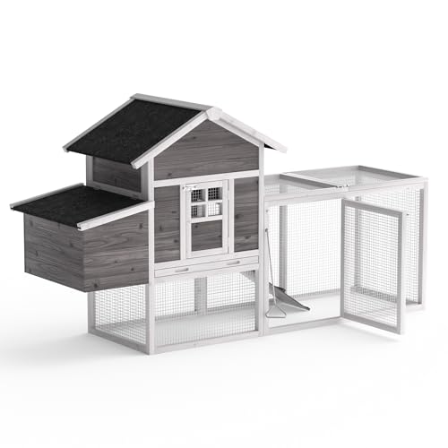 GOJOOASIS 80" Chicken Coop for 2-4 Chickens Outdoor Wooden Hen House Poultry Pet Hutch for Backyard w/Run Cage & Nesting Box(A)