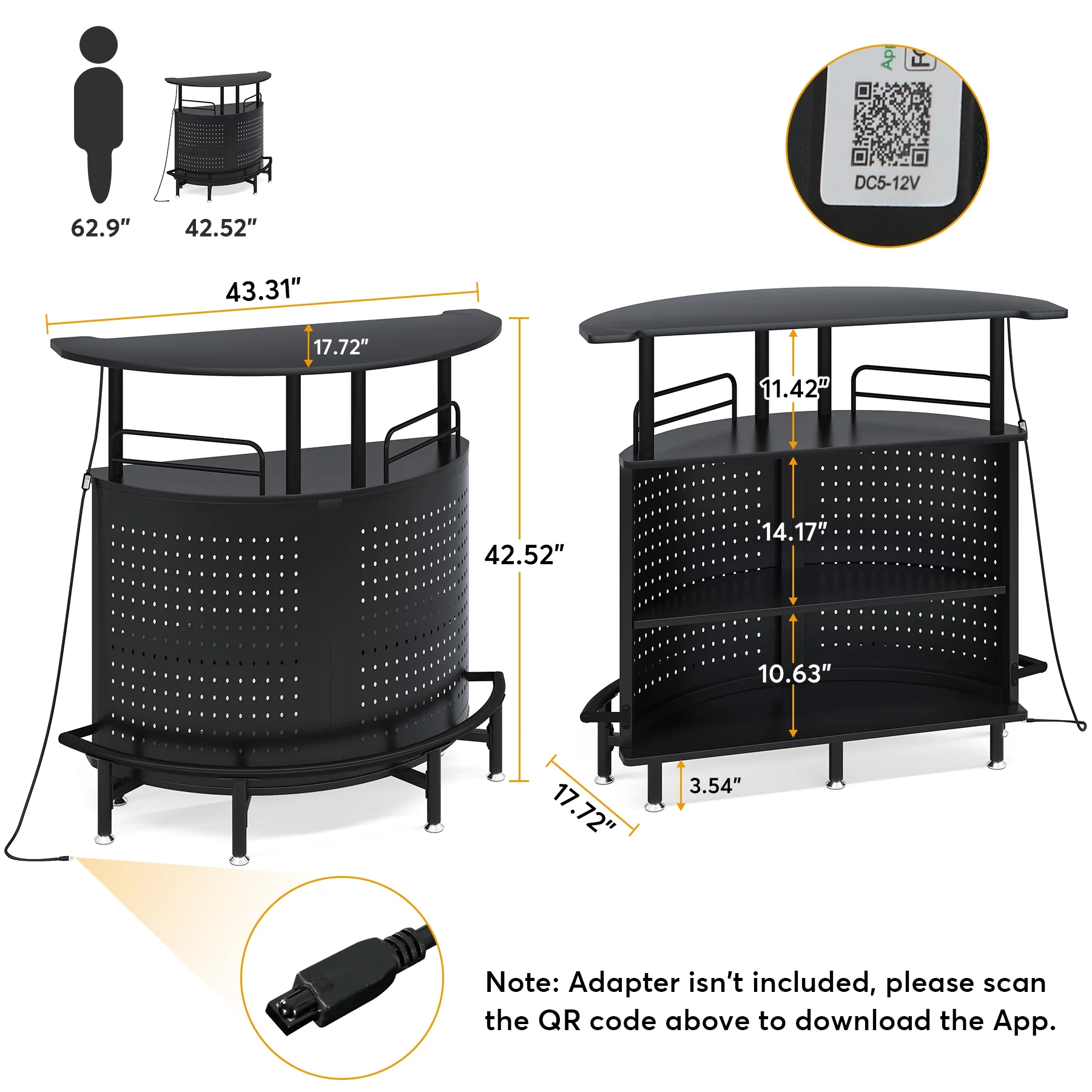 Tribesigns Smart Bar Unit with Led Lights 3-Tier Liquor Bar Table with Wine Glasses Holder and Storage Shelves Wine Bar