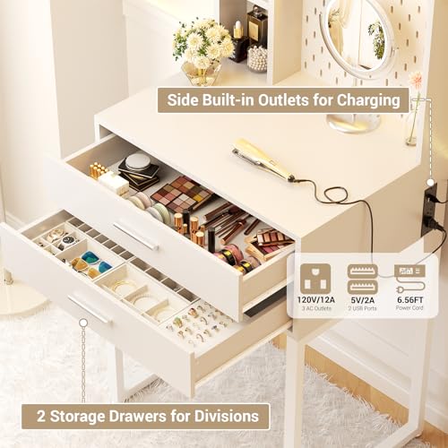 Vanity Desk with 4 Storage Drawers - Modern Makeup Vanity Table with Charging Station