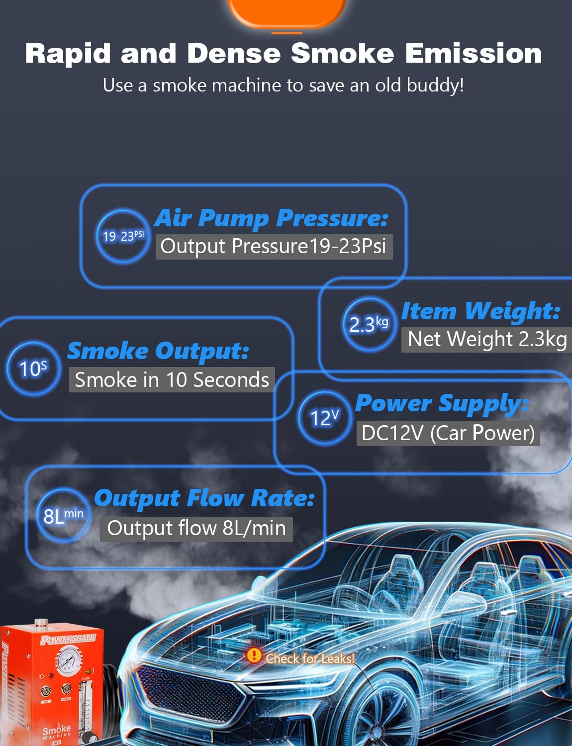 M3 Automotive Smoke Machine Built-in Air Pump, 19-23 PSI Leak Detection, 2024 Professional Tools, EVAP System, Fuel Leakage
