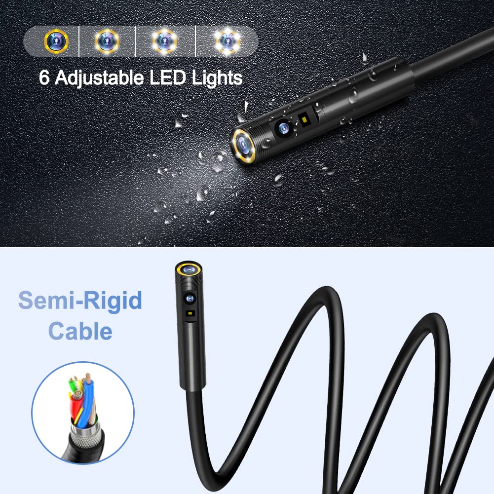 5 Inch Endoscope Camera,Maylatte Dual Lens Borescope with 7 LED Lights,16.5FT Semi-Rigid Cable Inspection Camera with 32GB SD Card