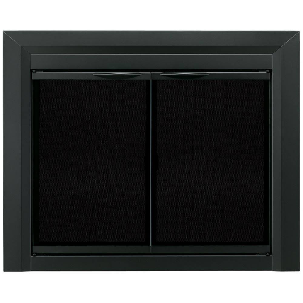 Pleasant Hearth Carlisle Medium Black Cabinet Style Glass Fireplace Doors