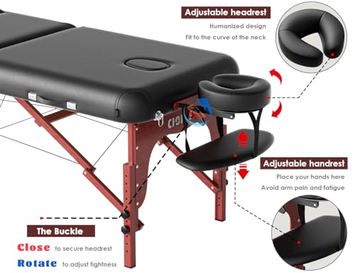 CLORIS 84" Professional Massage Table Portable 2 Folding Lightweight Facial Solon Spa Tattoo Bed Height Adjustable with Carrying Bag & Aluminium Leg