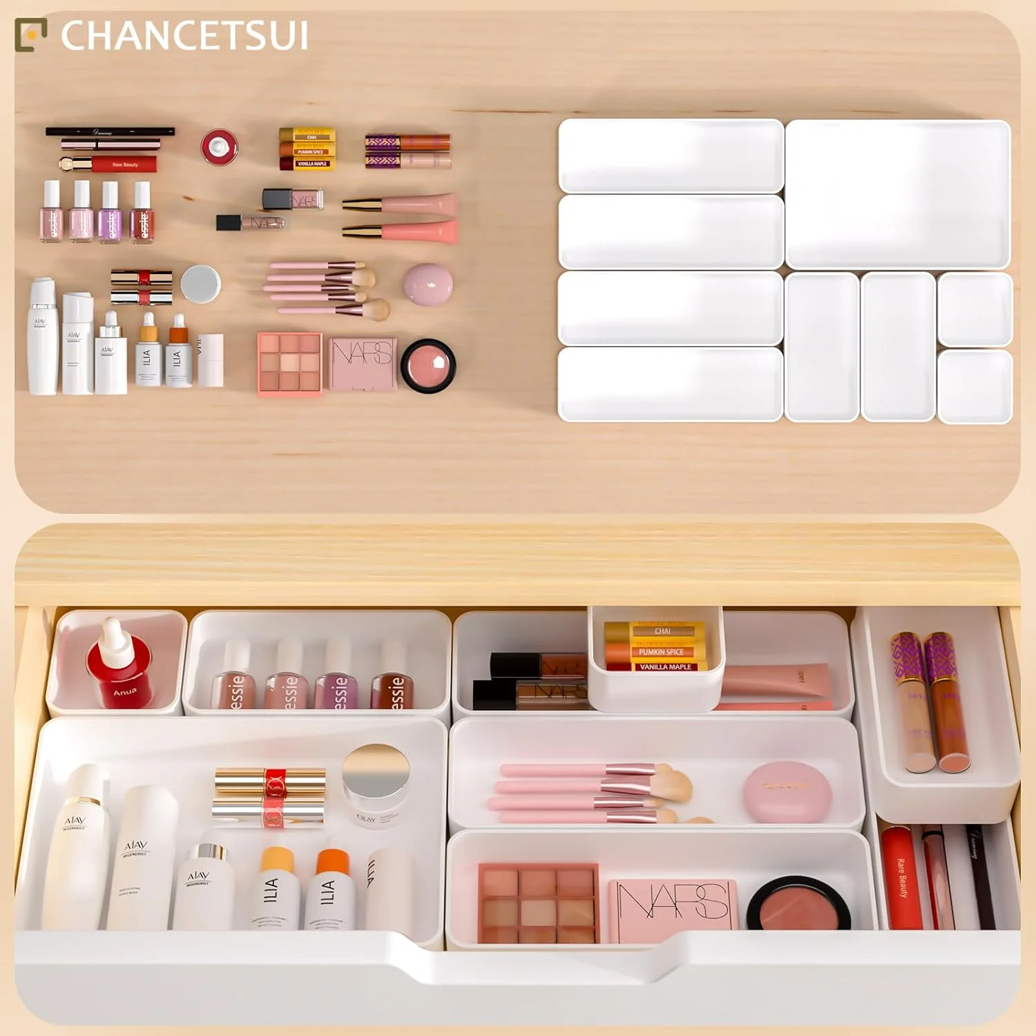 fdbtgysdb 9 Pcs Stackable Drawer Organizer Trays Set  Multifunctional Stackable Storage Trays for Vanity  Bathroom  Kitchen  Desk Drawer Organizer
