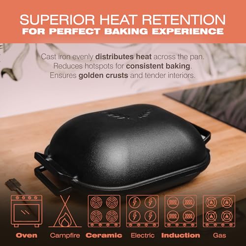 KUHA Cast Iron Bread Pan with Lid + Bread Lame - Black Heavy Duty Cast Iron Loaf Pan for Homemade Breadmaking - Pre-seasoned Bread Oven