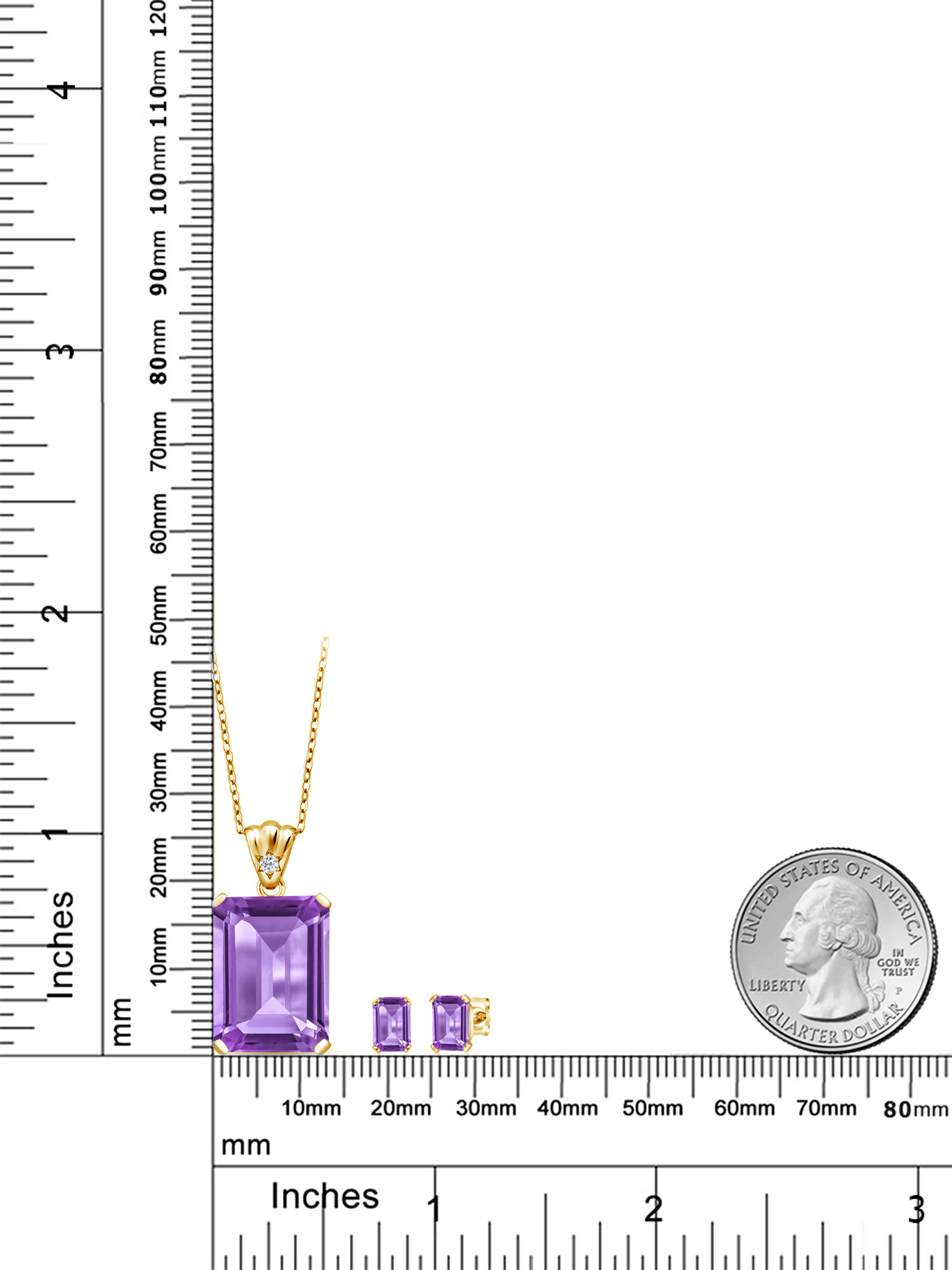 18K Yellow Gold Plated Silver Purple Amethyst and White Topaz Pendant and Earrings Jewelry Set For Women (16.07 Cttw, Gemstone February Birthstone