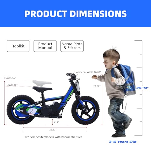OLALA Electric Dirt Bike for Kids Aged 3-6, 170W Racing Grade Electric Motorcycle, New Aluminum Frame with 2 Power Modes, 24V Detachable Battery