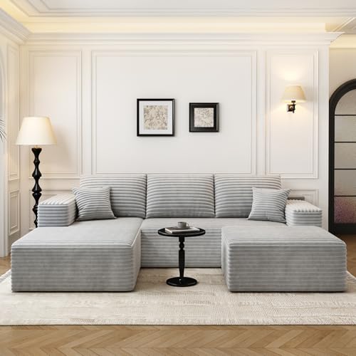 107.5" Cloud Modular Sectional Sofa with 1 Ottoman,Modern Minimalist Upholstered Couches, Comfort U Shaped Sofa for Living Room