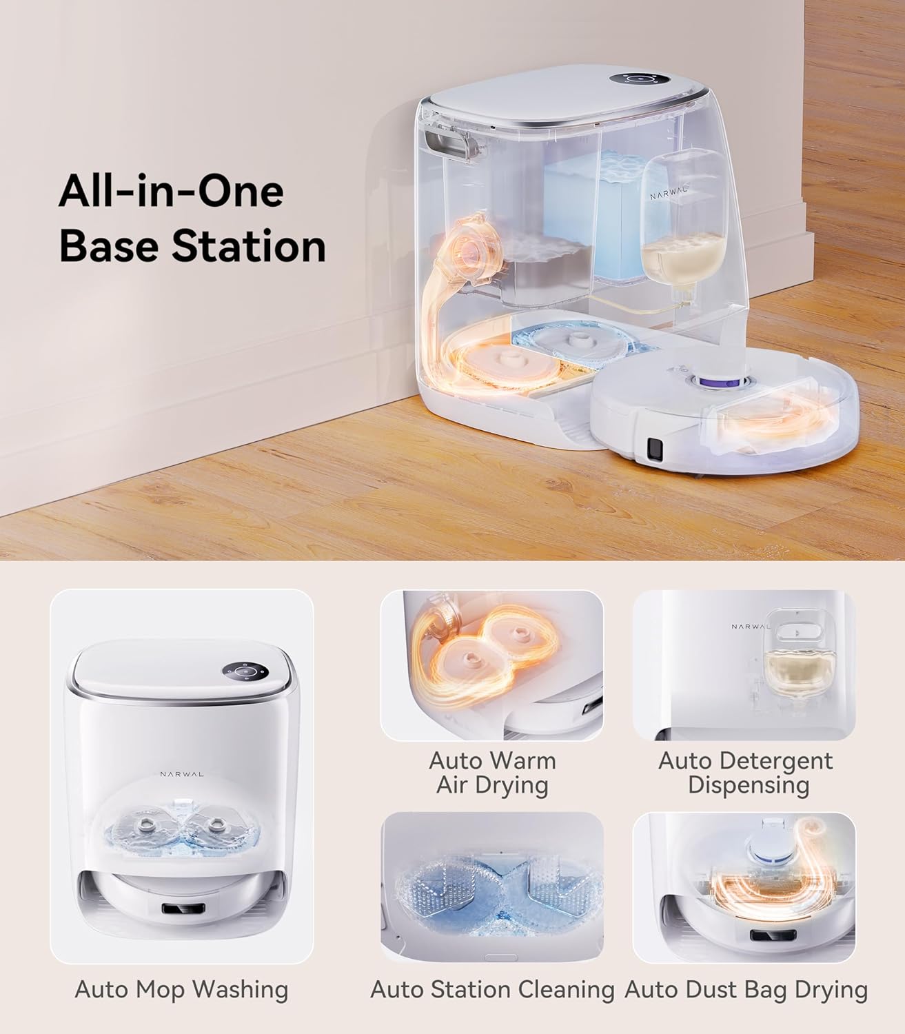 NARWAL Freo X Ultra Robot Vacuum and Mop Combo with 3*Disposable Dust Bags. 8200 Pa, Auto Mop Drying/Washing, Zero-Tangling, DirtSense™