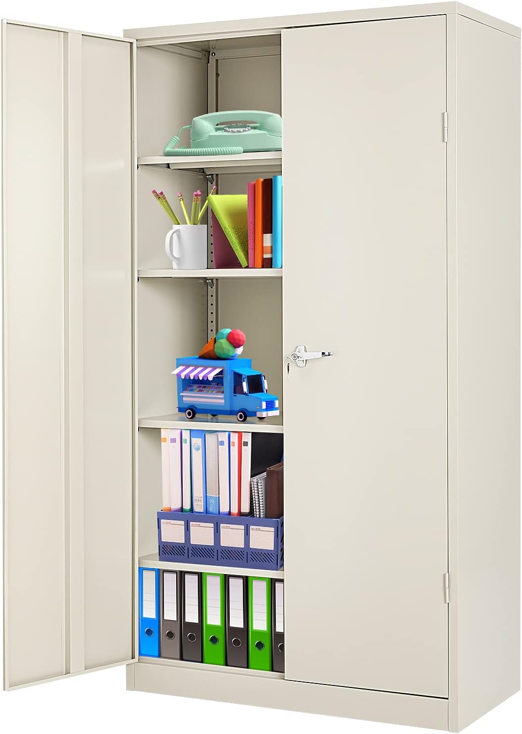 Locking Metal Cabinet with 2 Doors, Tall Steel Storage Cabinet with 4 Adjustable Shelves,72” Lockable Metal Welded Storage Cabinet Lock for Office