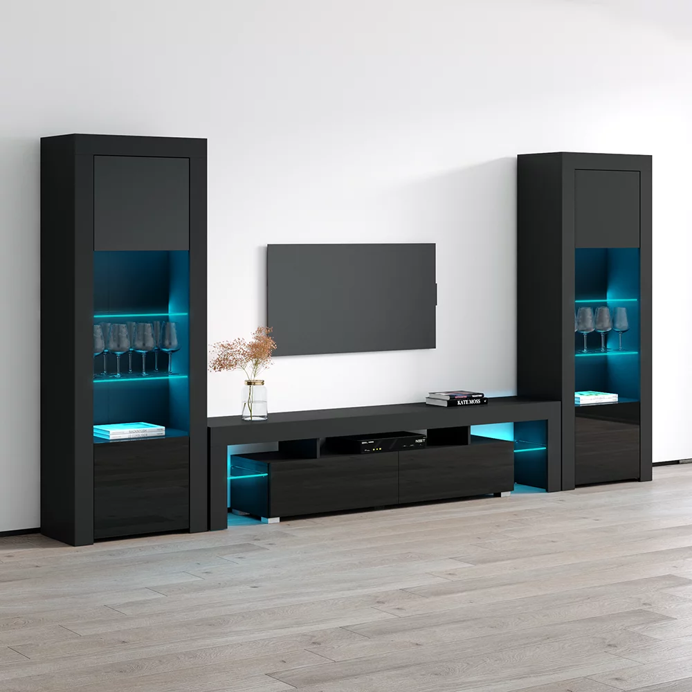 Milano Set 200-BK-BK Modern Wall Unit Entertainment Center