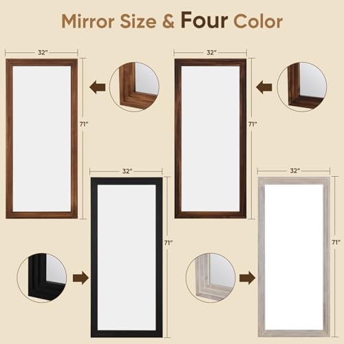 Full Length Mirror, 71"×32" Wooden Mirror Full Length with Stand Wood Floor Mirror, Oversized Stand Up Mirrors Large Wall Mirrors