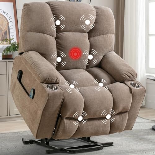 CANMOV Oversized Power Lift Recliner Chair for Elderly, Dual Motor Electric Heavy Duty Lift Recliner with Massage, Heating, USB Port