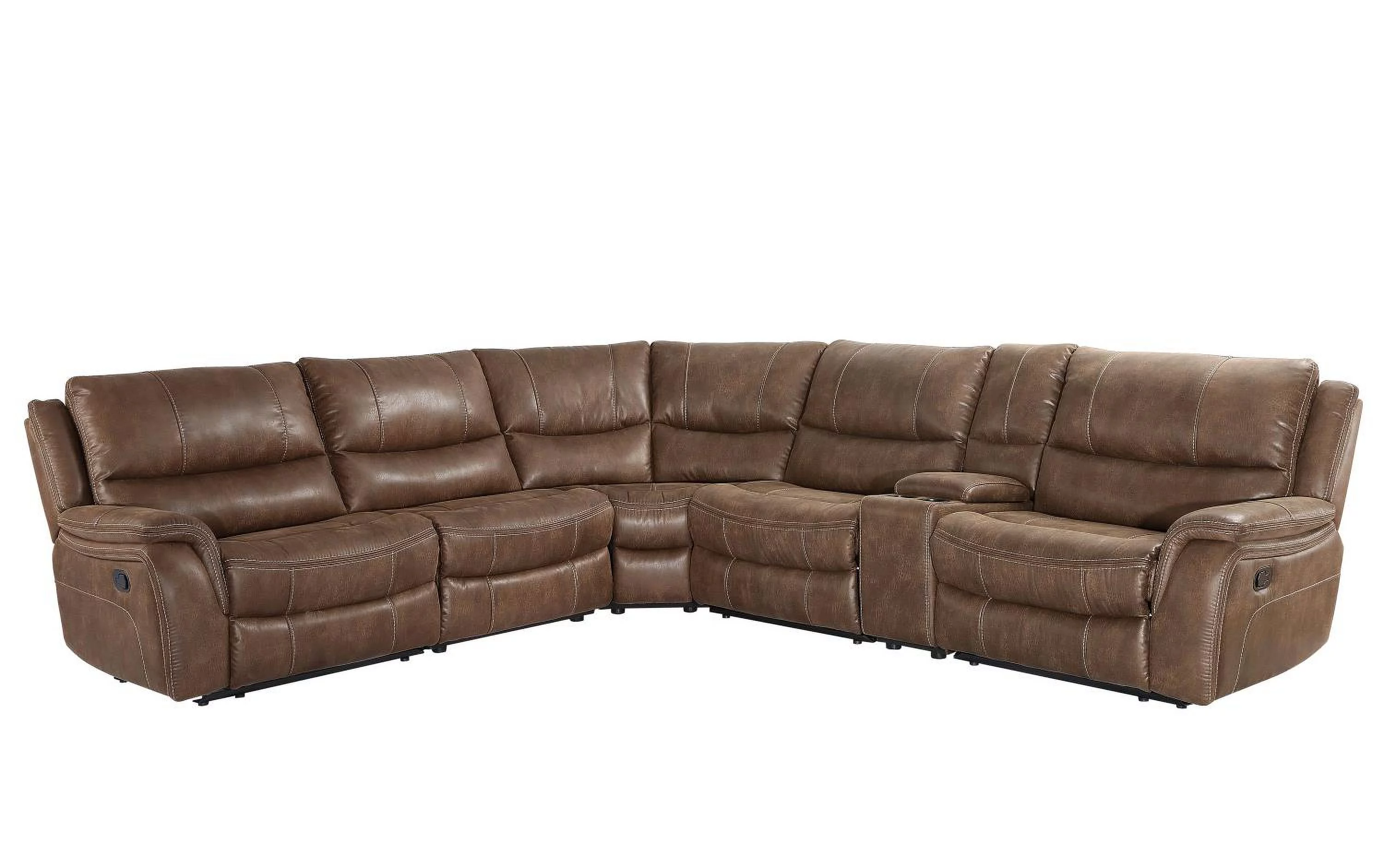 Lehi Cocoa Brown Faux Leather 6-Piece Manual Reclining Sectional