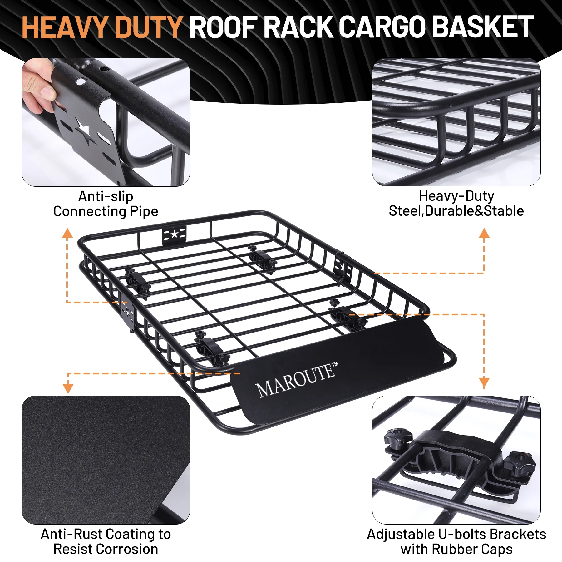 Homhougo—Roof Rack Carrier Basket Universal 51" X 36" X 5" Rooftop Cargo Carrier Basket Car Luggage Holder Universal for SUV Cars- 200 lb. Capacity