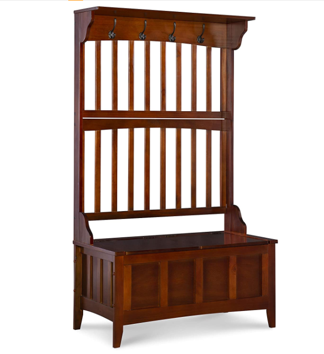 Linon Hall Tree with Storage Bench, 36"W x 18"D x 64"H, Walnut