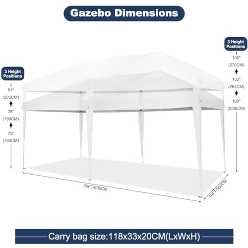 COBIZI Canopy 10x20 Pop Up Canopy Tent with 6 Sidewalls Party Tents for Parties Weddings Backyard Waterproof Canopy Outdoor Commercial Canopy Event