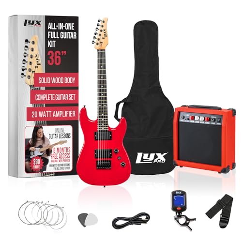 LyxPro 36 Inch Electric Guitar and Kit for Kids with 3/4 Size Beginner’s Guitar, Amp, Six Strings, Two Picks, Shoulder Strap, Digital Clip On Tuner