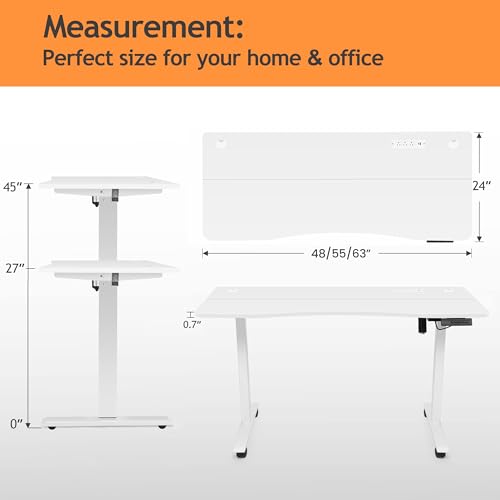 Electric Standing Adjustable Height Desk 55'' x 24''Sit Stand Desk with Charging Station, 2 USB Ports, 3 Power Outlets, 4 Caster