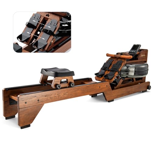 Water Rowing Machine for Home Use, Oak Wood Rower Machine with Dedicated Monitor & Bluetooth App, Upgraded Handle, Adjustable Footpad