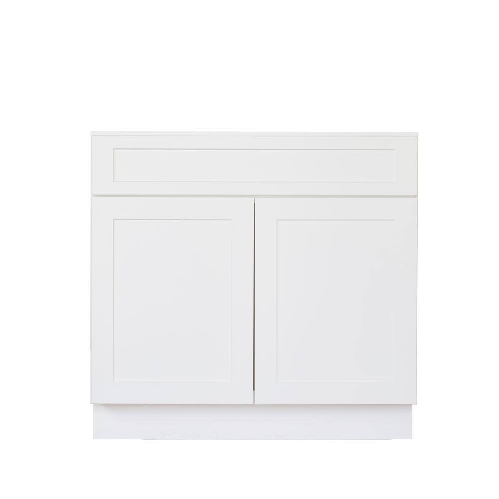 Bremen Cabinetry Bremen Ready to Assemble 30x34.5x24 in. Shaker Sink Base Cabinet with 2 Doors in White