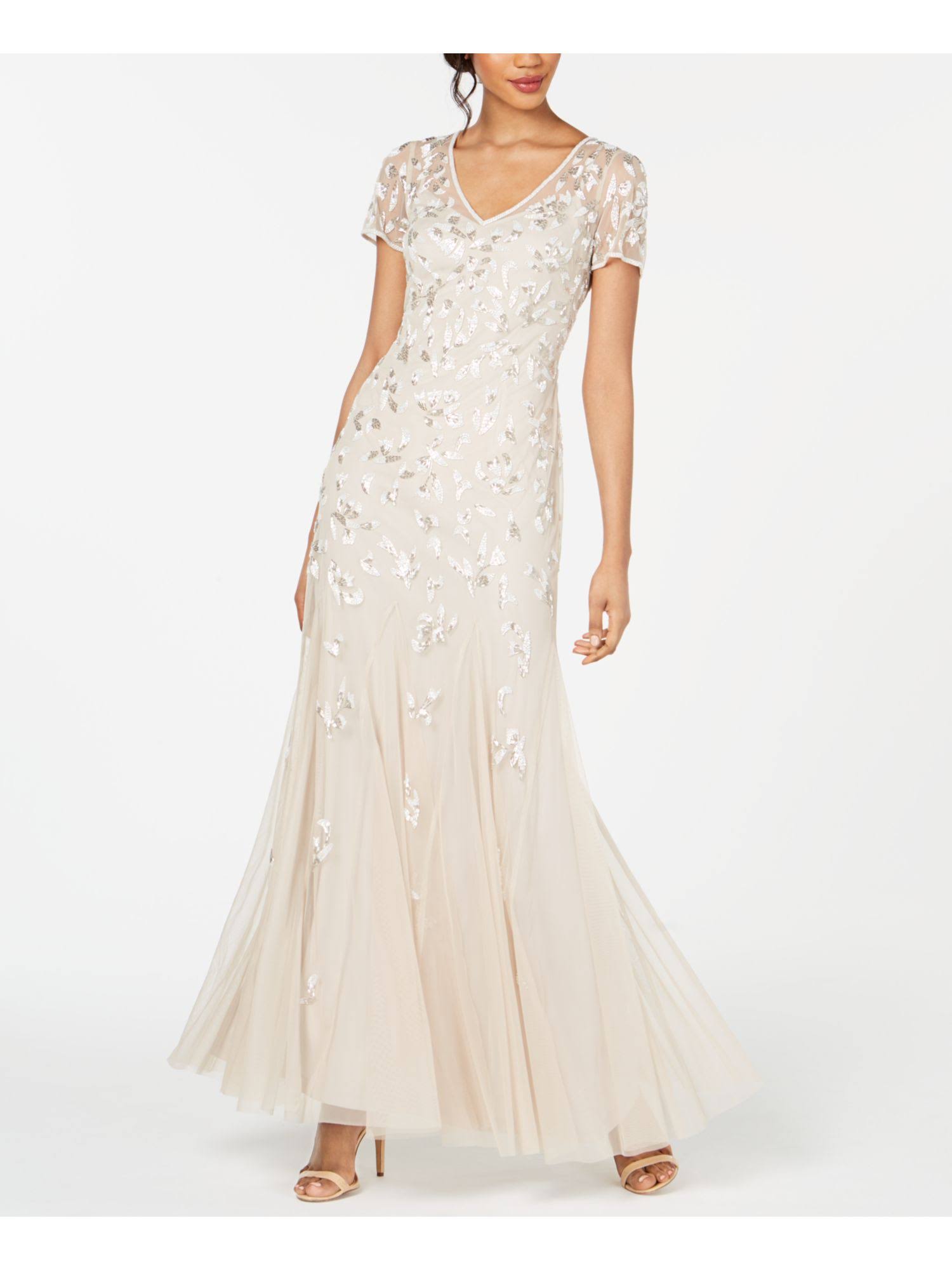 Adrianna Papell Beaded Godet Gown - 6 / Biscotti