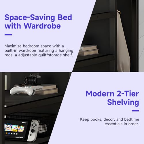 Full Size Metal Loft Bed Heavy-Duty Loft Bed Frame, LED Loft Bed Frame with L Shaped Desk, Wardrobe, Storage Stairs