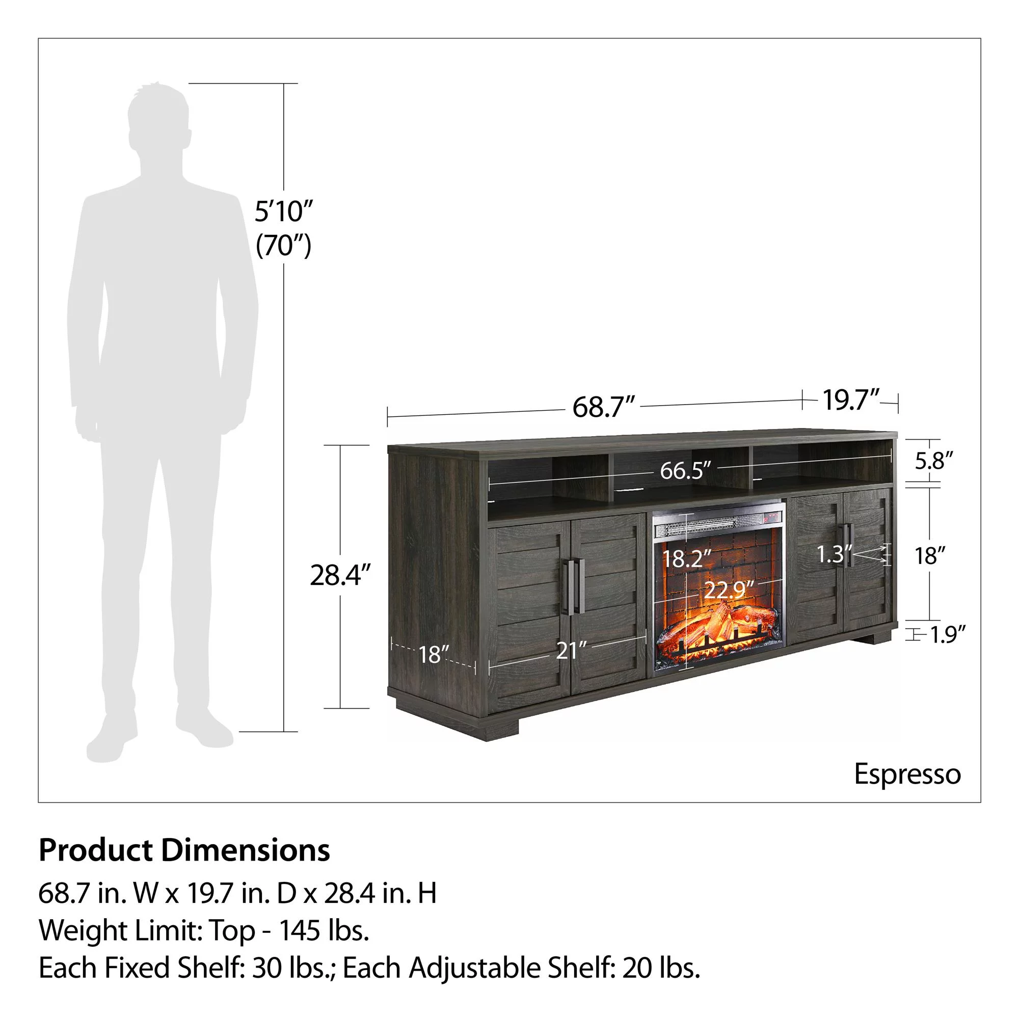 Ameriwood Home Fernwood Electric Fireplace Console TV Stand for TVs up to 75", Espresso