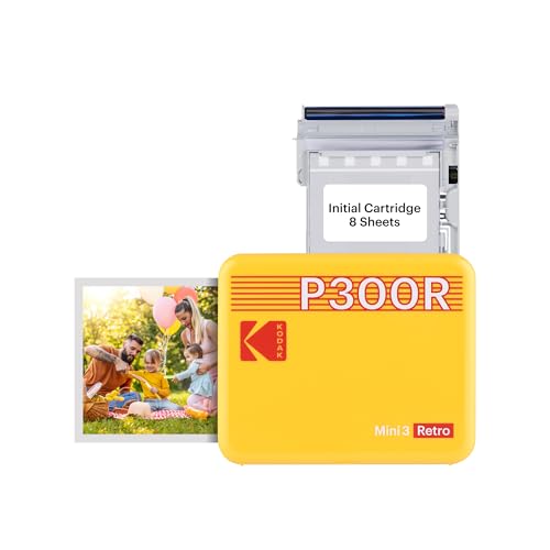 KODAK Mini 3 Retro 4PASS Portable Photo Printer (3x3 inches) + 8 Sheets, White