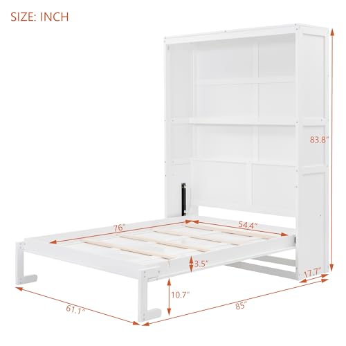 Queen Murphy Bed Folded to Wall Wooden Cabinet Bed with Cushion, Hidden Bed Folding Wall Bed for Guest Bedroom