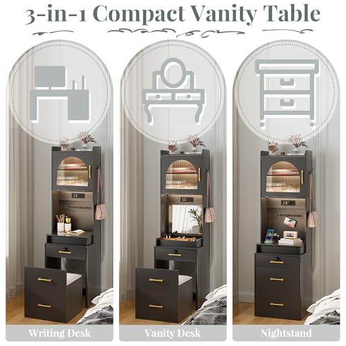 NUNU LAB 42 Inchs Large Vanity Desk with Mirror and Lights with 6 Drawers and 4 Cabinets, Big Women Makeup Table with Power Outlet