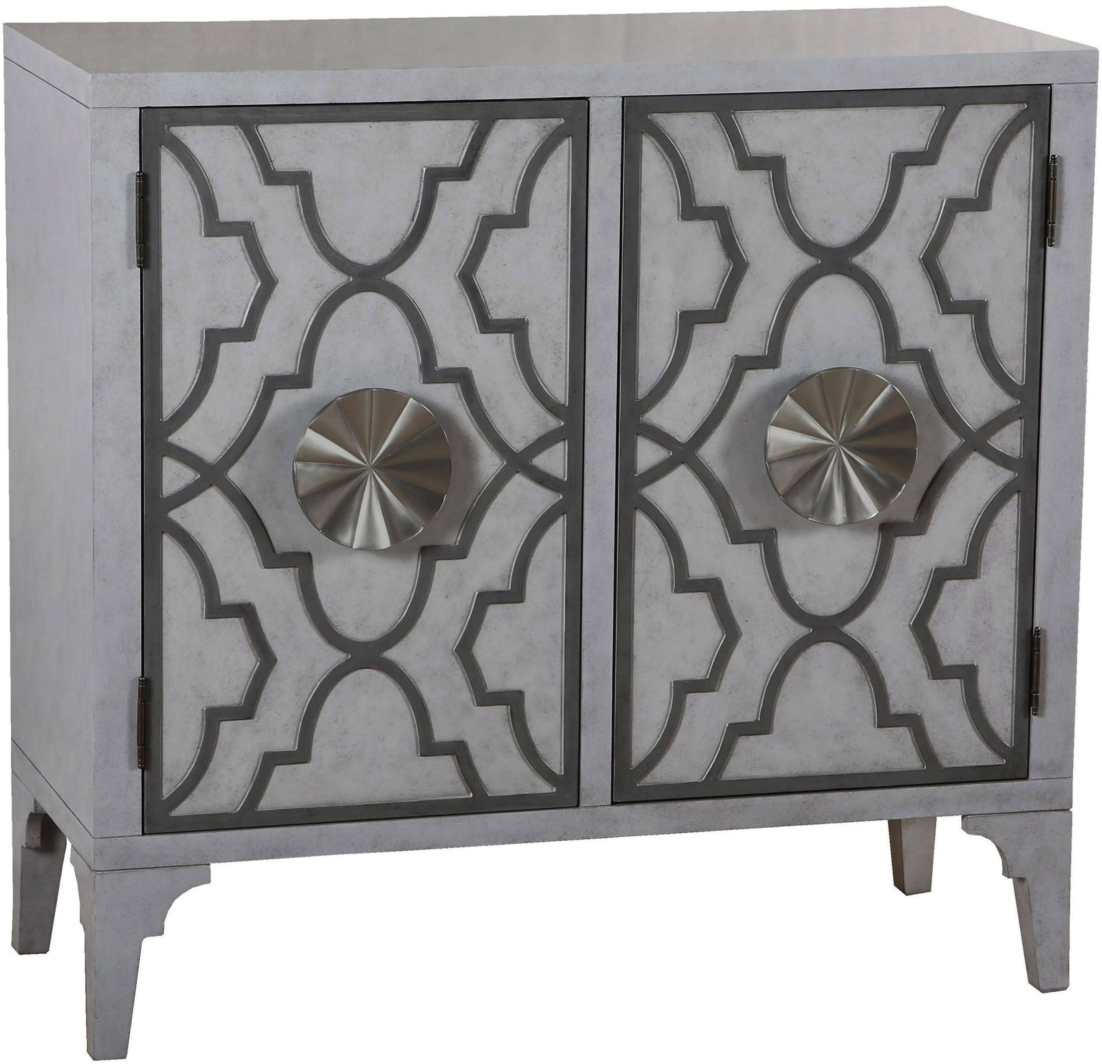 Moroccan Pattern Two Door Accent Chest in Storm Grey
