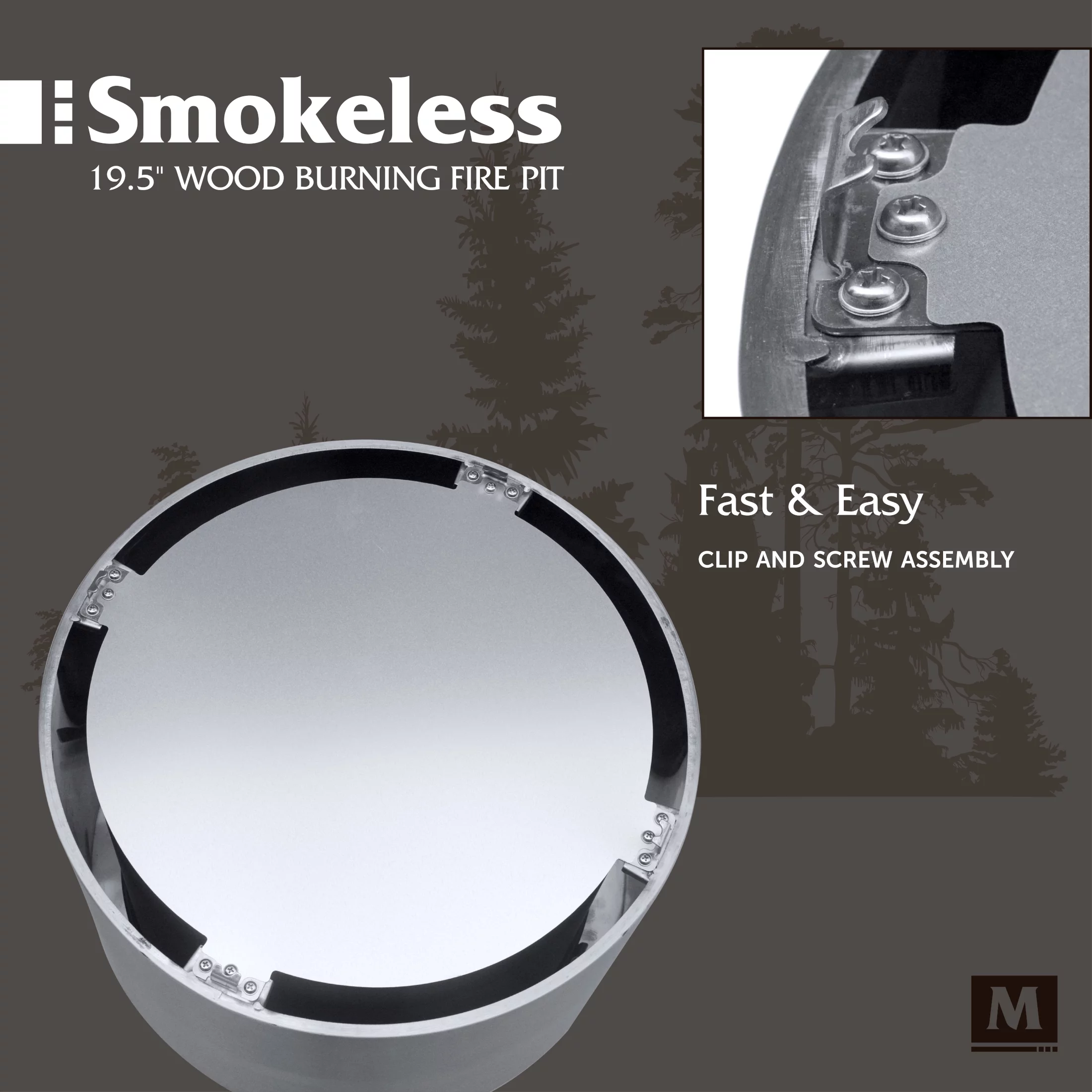 Muskoka 19.5 Stainless Steel Smokeless Wood Burning Fire Pit with Protective Cover