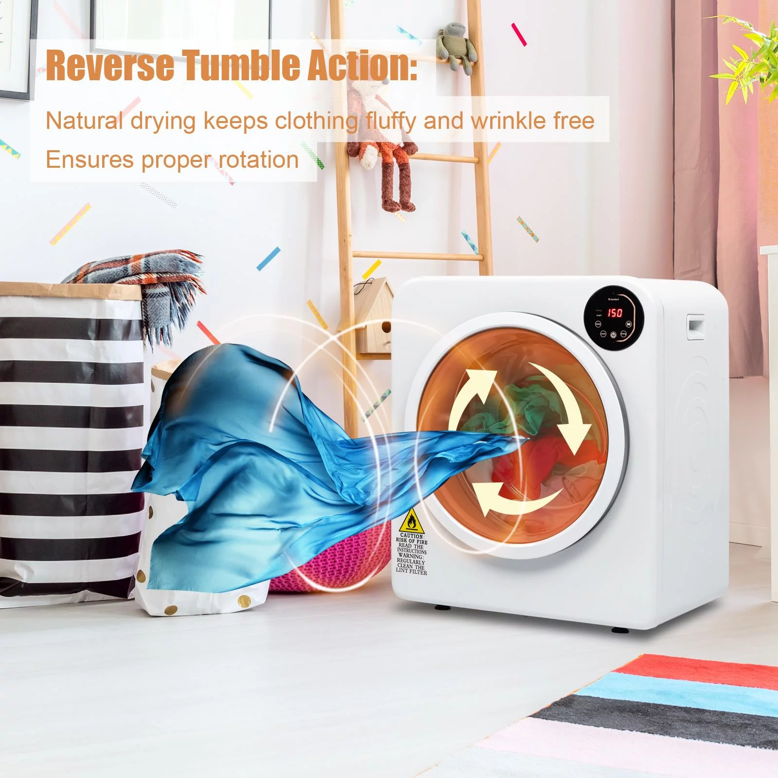 Ktaxon 3.5 Cu.Ft Stainless Steel Compact Electric Clothes Dryer With LCD Display, White