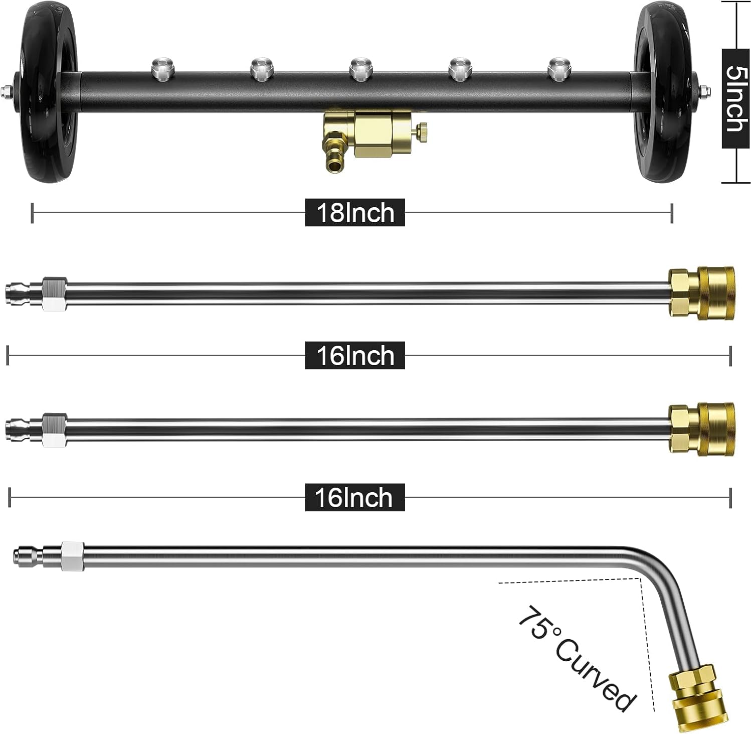 POHIR Undercarriage Pressure Washer Plus 18 Inch Power Washer Water Broom Surface Cleaner with 3 Extension Wand and Quick Connect Pivot Coupler