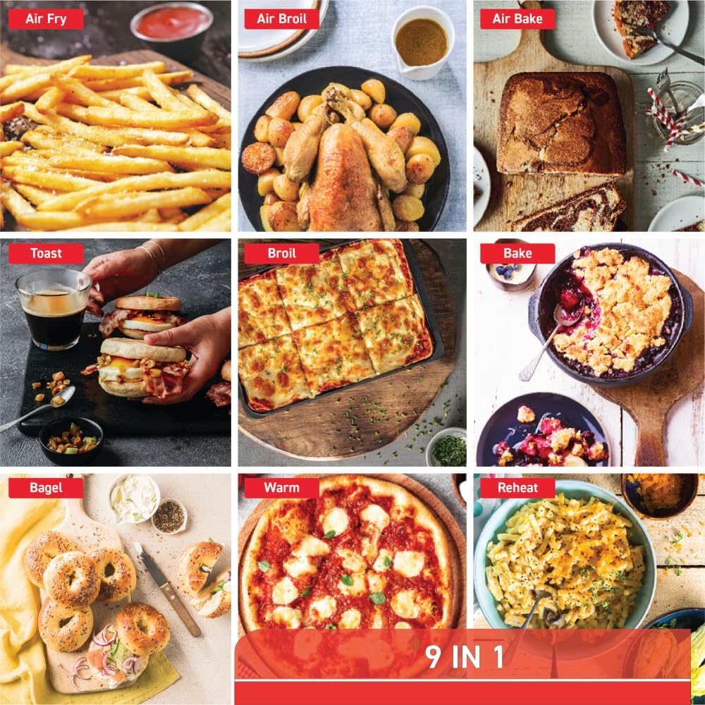 T-fal 9 in 1 Toaster Oven Air Fryer Combo Stainless Steel Convection Countertop Oven, Fast Heatup, 7 Pound Chicken Capacity, Extra Crispy Results