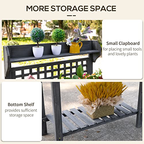 Outsunny Outdoor Potting Bench Table, Wooden Workstation with Sliding Tabletop, Storage Shelf and Dry Sink, for Greenhouse, Garden, Patio, Brown
