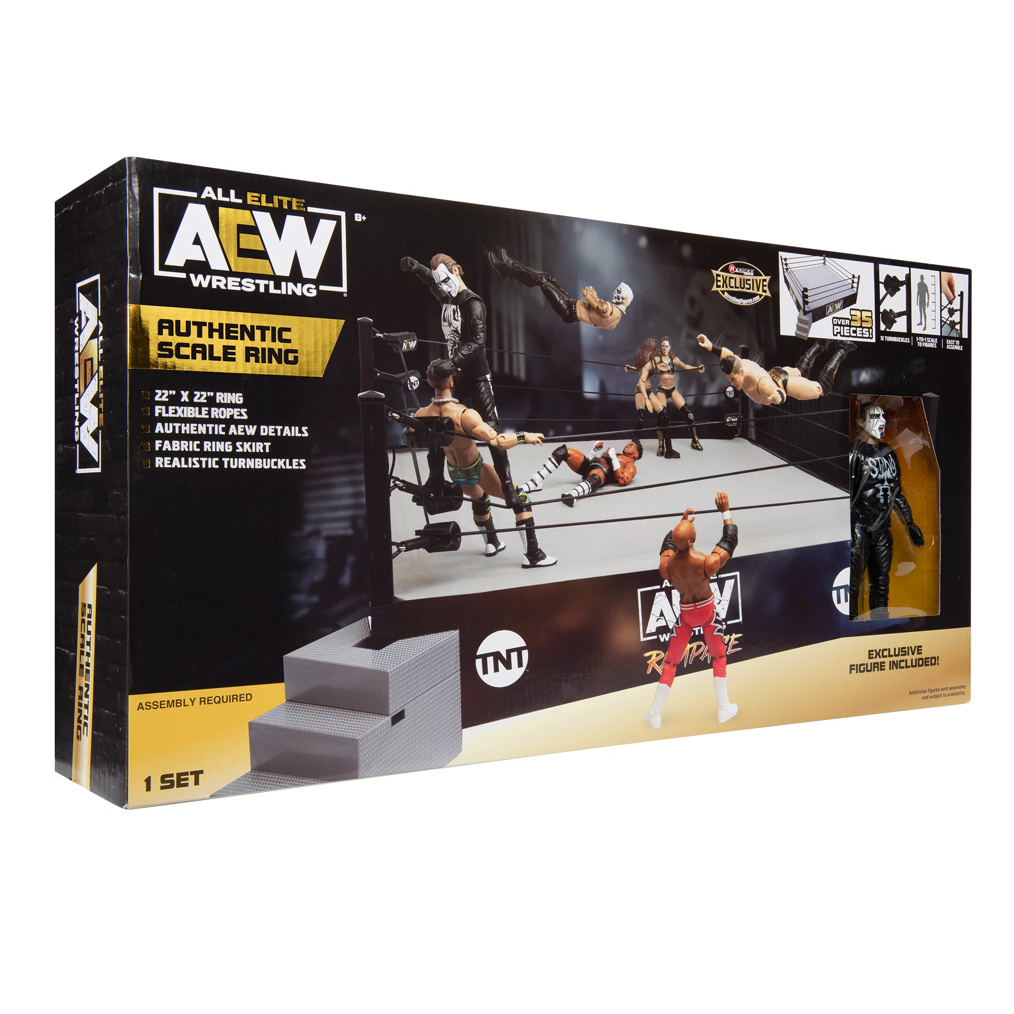 (w/ Sting) AEW Rampage Authentic Scale Ring Playset - Ringside Exclusive Jazwares AEW Toy Wrestling Action Figure Playset