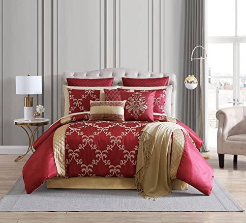 Riverbrook Home 100% Polyester Comforter Set, Queen, Hillcrest - Ivory/Gold, 9 Piece Set