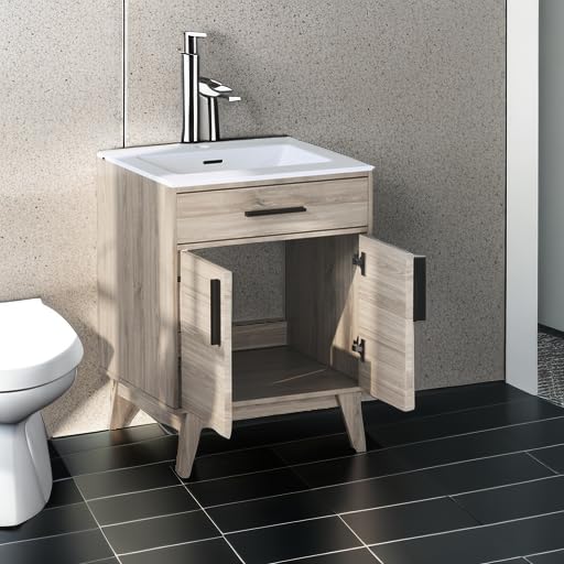 AMERLIFE 24.5" Bathroom Vanity with Sink Combo, Mid-Century Modern Small Single Bathroom Cabinet Set, Integrated Sink