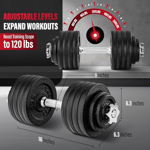 Yes4All Old School Adjustable Dumbbell Set with Weight Plates, Star Lock Collars/Connector, 40lbs to 200lbs Adjustable Weight Plates Set