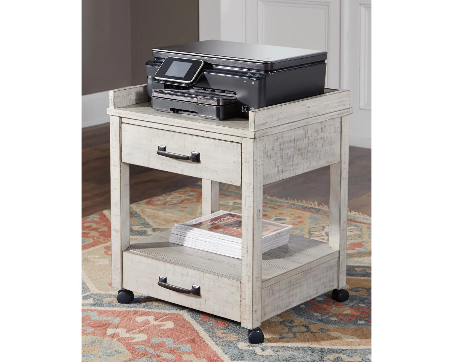 Signature Design by Ashley Carynhurst Printer Stand with 2 Drawers, Whitewash